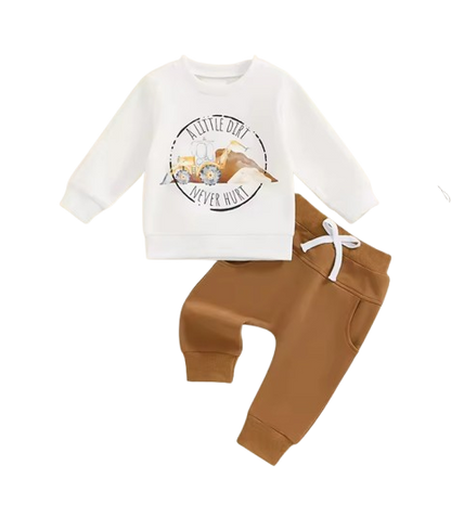 The Tristan - Baby Boy Tractor Print Long Sleeve Sweatshirt and Long Pants