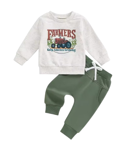 The Tristan - Baby Boy Tractor Print Long Sleeve Sweatshirt and Long Pants