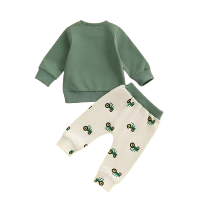 The Paul - Baby Boy Green Spring Outfit Tractor Long Sleeve Sweatshirt + Long Pants
