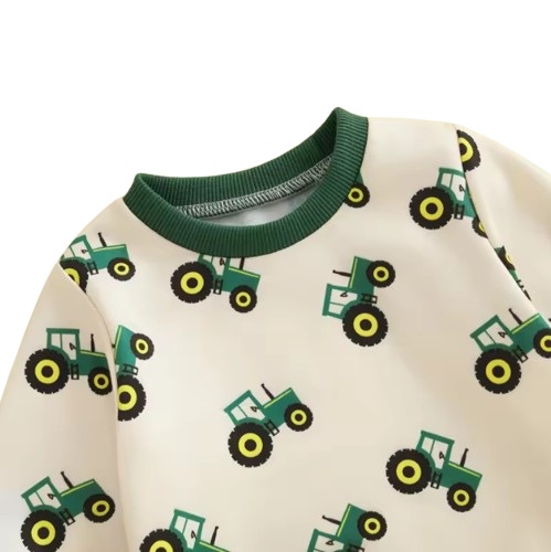 The Paul - Baby Boy Beige Spring Outfit Tractor Long Sleeve Sweatshirt + Long Pants