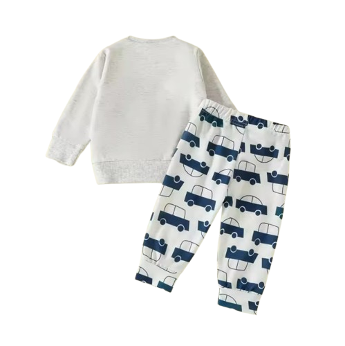 The Paxton - Baby Boy Grey Car Embroidery Long Sleeve Pullover Sweatshirt + Elastic Waist Pants