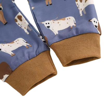 The Cody - Baby Boy Cow Print  Long Sleeve Sweatshirt + Long Pants