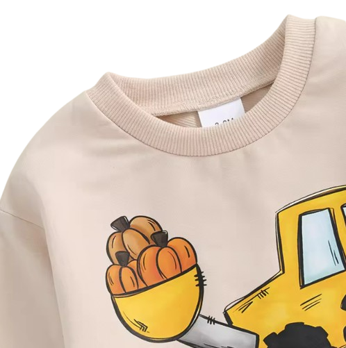 The Kayson - Baby Boy Halloween Outfit Trucker Pumpkin Print Long Sleeve Sweatshirt and Elastic Pants