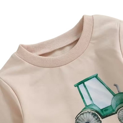 The Josue - Baby Boy Big Brother Long Sleeve O Neck Letter Tractor Print Tops Solid Color + Pants Sets