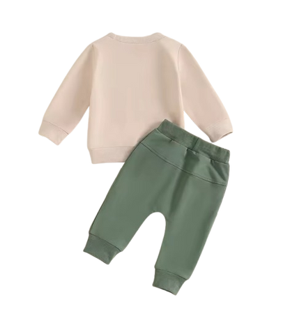 The Ares - Baby Boy "A Little Dirt Never Hurt" Print  Long Sleeve Round Neck Tops + Drawstring Pocket Long Pants