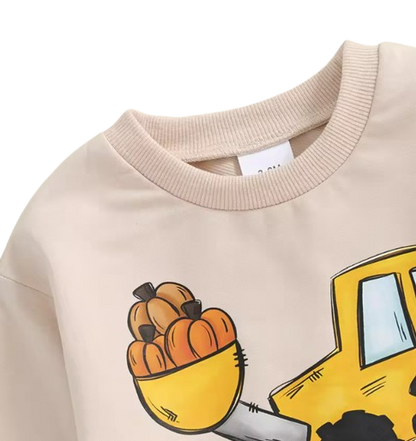 The Hendrix - Baby Boy "I Dig Fall" Print Halloween Outfit Trucker Pumpkin Print Long Sleeve Sweatshirt and Elastic Pants