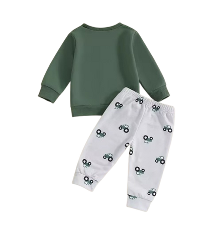 The Bryce - Baby Boy "This Is How I Roll"  Tractor Print Long Sleeve Sweatshirt + Elastic Waist Pants