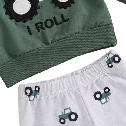 The Bryce - Baby Boy "This Is How I Roll"  Tractor Print Long Sleeve Sweatshirt + Elastic Waist Pants
