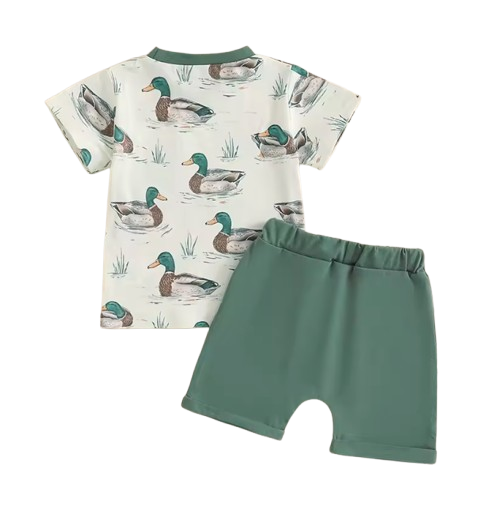 The Maximiliano - Baby Boy Duck Print Short Sleeve T-shirts + Elastic Waist Shorts