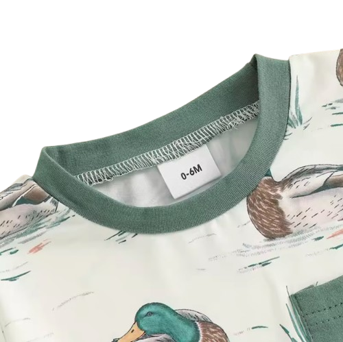 The Maximiliano - Baby Boy Duck Print Short Sleeve T-shirts + Elastic Waist Shorts