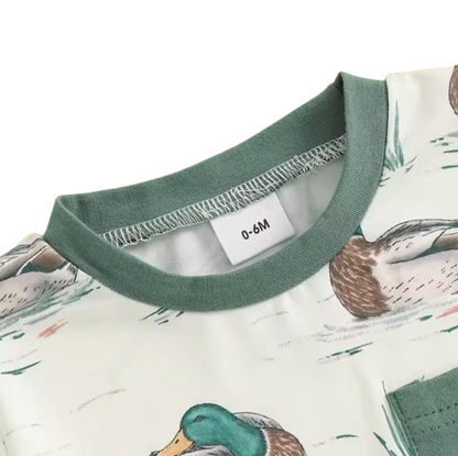 The Maximiliano - Baby Boy Duck Print Short Sleeve T-shirts + Elastic Waist Shorts