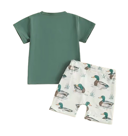The Maximiliano - Baby Boy Duck Print Short Sleeve T-shirts + Elastic Waist Shorts