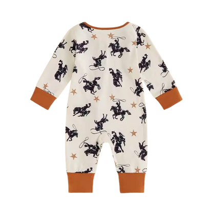 The Zyaire - Baby Unisex Zipper Romper Casual Western Cowboy Print Long Sleeve Jumpsuit