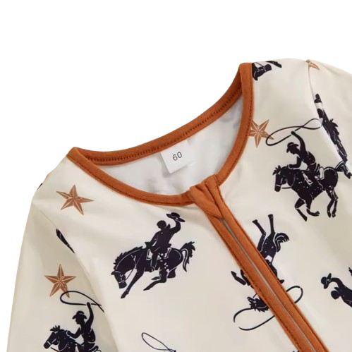 The Zyaire - Baby Unisex Zipper Romper Casual Western Cowboy Print Long Sleeve Jumpsuit