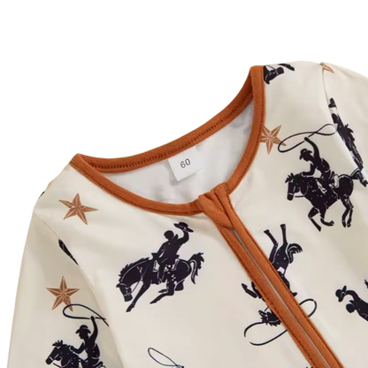 The Zyaire - Baby Unisex Zipper Romper Casual Western Cowboy Print Long Sleeve Jumpsuit
