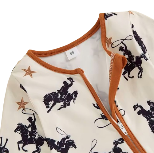 The Zyaire - Baby Unisex Zipper Romper Casual Western Cowboy Print Long Sleeve Jumpsuit