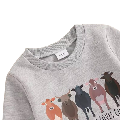 The Reid - Baby Boy Fall Farm Long Sleeve Round Neck Sweatshirt with Animal Print Pants