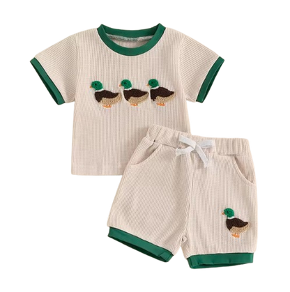 The Brian - Baby Boy Shorts Sets Short Sleeve O Neck Duck Embroidery Tops and Drawstring Shorts Sets