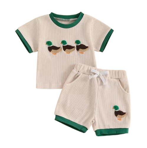 The Brian - Baby Boy Shorts Sets Short Sleeve O Neck Duck Embroidery Tops and Drawstring Shorts Sets