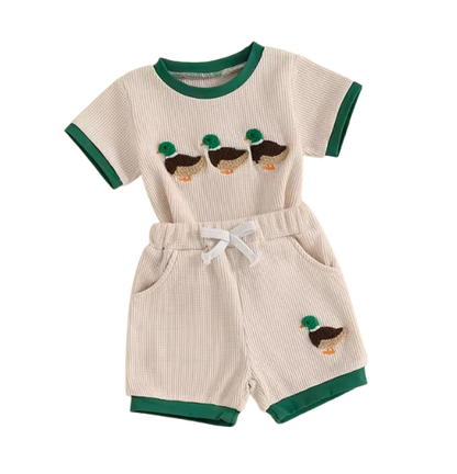 The Brian - Baby Boy Shorts Sets Short Sleeve O Neck Duck Embroidery Tops and Drawstring Shorts Sets