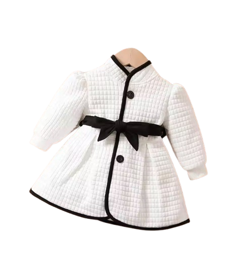 The Celine - Baby Girl Thermal Belted Dress Set Princess Coat Classic Black And White Color Contrast Cardigan