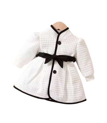 The Celine - Baby Girl Thermal Belted Dress Set Princess Coat Classic Black And White Color Contrast Cardigan