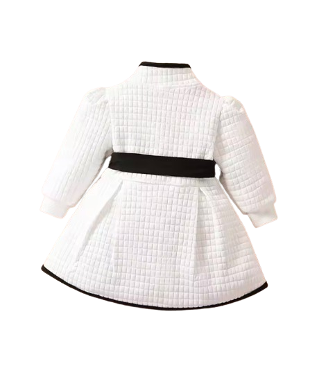 The Celine - Baby Girl Thermal Belted Dress Set Princess Coat Classic Black And White Color Contrast Cardigan