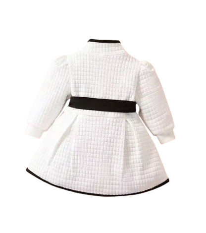 The Celine - Baby Girl Thermal Belted Dress Set Princess Coat Classic Black And White Color Contrast Cardigan