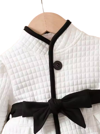 The Celine - Baby Girl Thermal Belted Dress Set Princess Coat Classic Black And White Color Contrast Cardigan