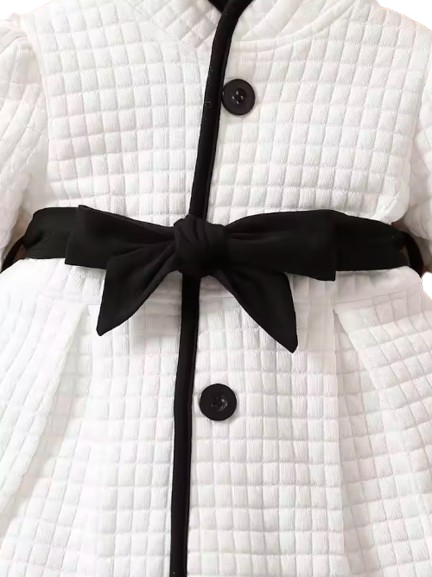 The Celine - Baby Girl Thermal Belted Dress Set Princess Coat Classic Black And White Color Contrast Cardigan