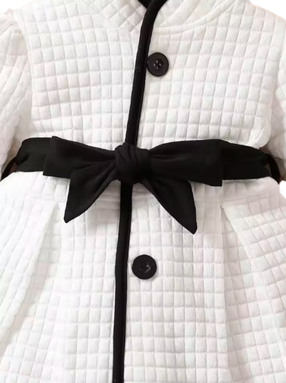 The Celine - Baby Girl Thermal Belted Dress Set Princess Coat Classic Black And White Color Contrast Cardigan