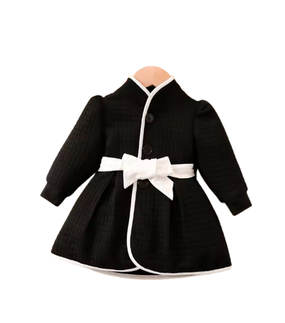 The Celine - Baby Girl Thermal Belted Dress Set Princess Coat Classic Black And White Color Contrast Cardigan