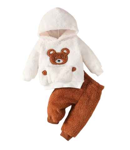 The Nyla - Baby Girl Casual Cute Little Bear Fur Thick Design Hoodie + Pants