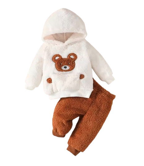 The Nyla - Baby Girl Casual Cute Little Bear Fur Thick Design Hoodie + Pants