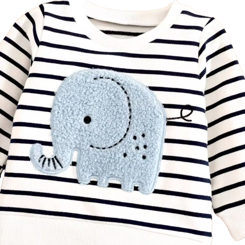 The Saylor - Baby Unisex White + Grey Elephant Stripe Top Casual Cute Print Jeans Set