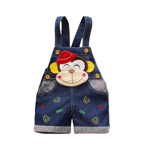 The Zara - Baby Unisex Monkey Design Denim Jumper Overalls