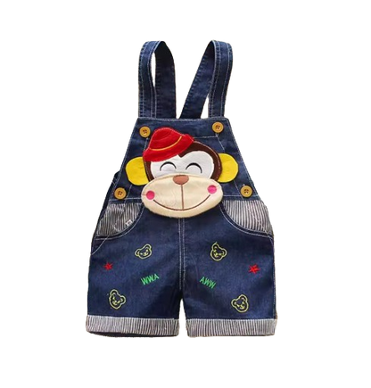 The Zara - Baby Unisex Monkey Design Denim Jumper Overalls