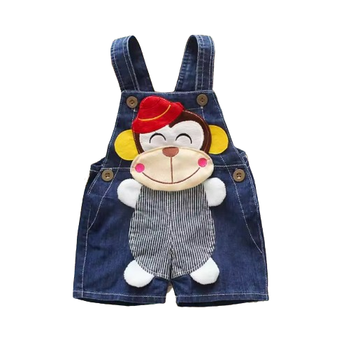 The Zara - Baby Unisex Monkey Design Denim Jumper Overalls