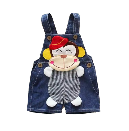 The Zara - Baby Unisex Monkey Design Denim Jumper Overalls