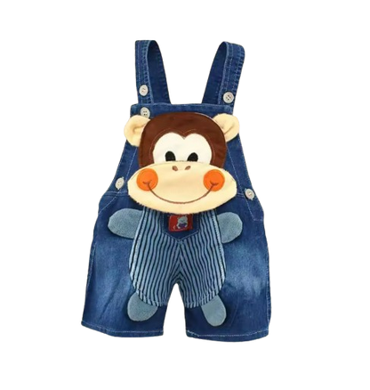 The Zara - Baby Unisex Monkey Design Denim Jumper Overalls