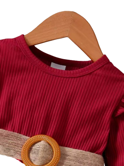 The Kiara - Baby Girl Red Long Sleeved Flower Skirt Dress