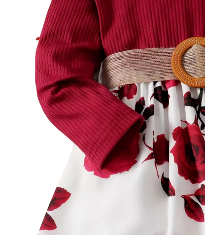 The Kiara - Baby Girl Red Long Sleeved Flower Skirt Dress