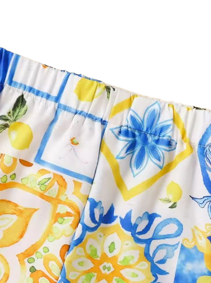 The Bryan - Baby Boy Lemon Printed Shirt Top+Same Color Printed Shorts Hawaiian Style Set