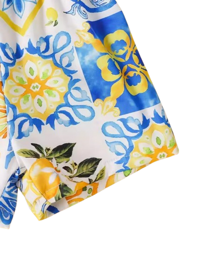 The Bryan - Baby Boy Lemon Printed Shirt Top+Same Color Printed Shorts Hawaiian Style Set