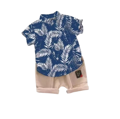 The Zane - Baby Boy Hawaiian Style Plant Print Tops + Shorts