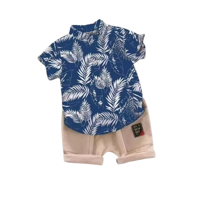 The Zane - Baby Boy Hawaiian Style Plant Print Tops + Shorts