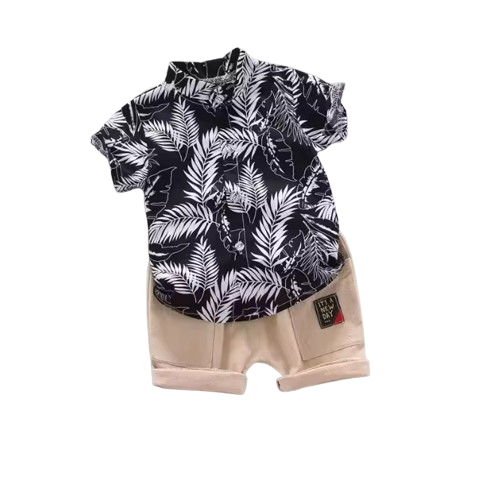 The Zane - Baby Boy Hawaiian Style Plant Print Tops + Shorts
