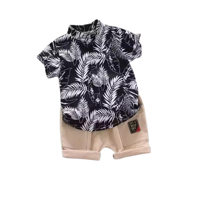 The Zane - Baby Boy Hawaiian Style Plant Print Tops + Shorts