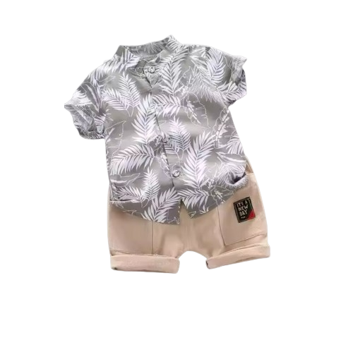 The Zane - Baby Boy Hawaiian Style Plant Print Tops + Shorts