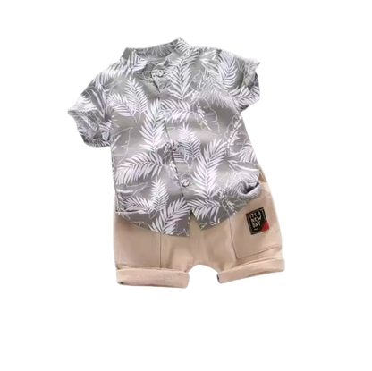 The Zane - Baby Boy Hawaiian Style Plant Print Tops + Shorts